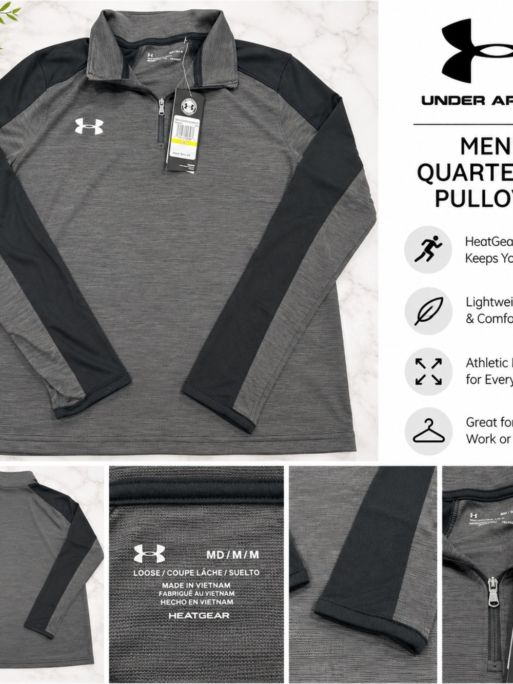 Under Armour Men's Grey & Black Quarter-Zip Performance Pullover Medium